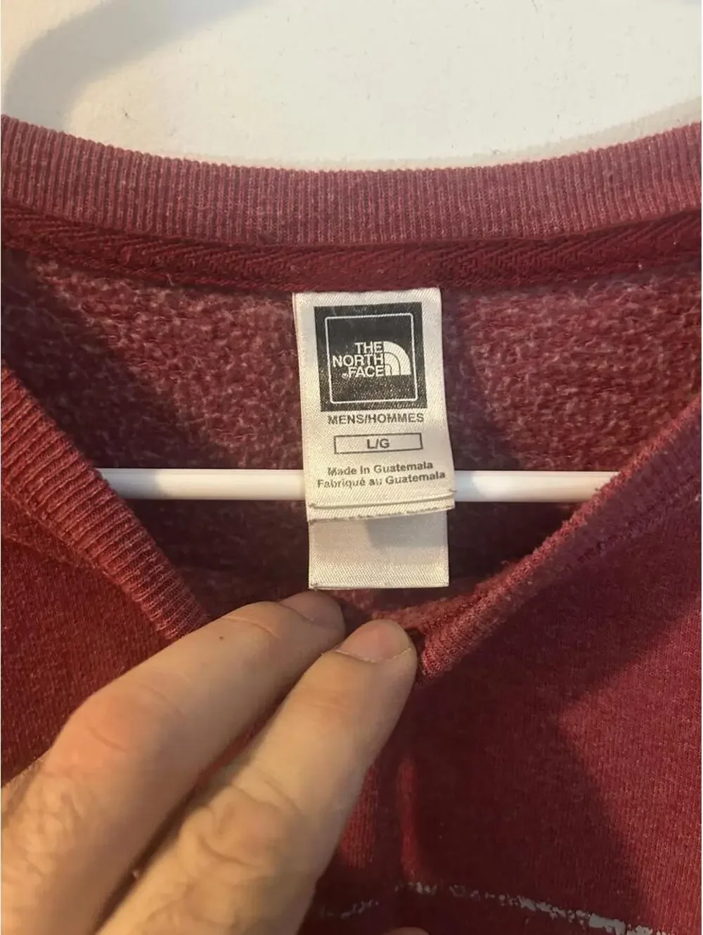 The North Face red sweatshirt with white logo and 'since 1968' text size L